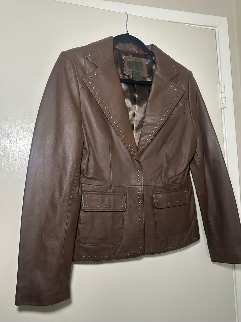 JohnPaulRichard Brown Studded Leather Blazer Jacket